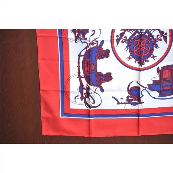Authentic HERMES Carre 90 Scarf Carriage Motif Silk Red Fort of July colors - Picture 5 of 12